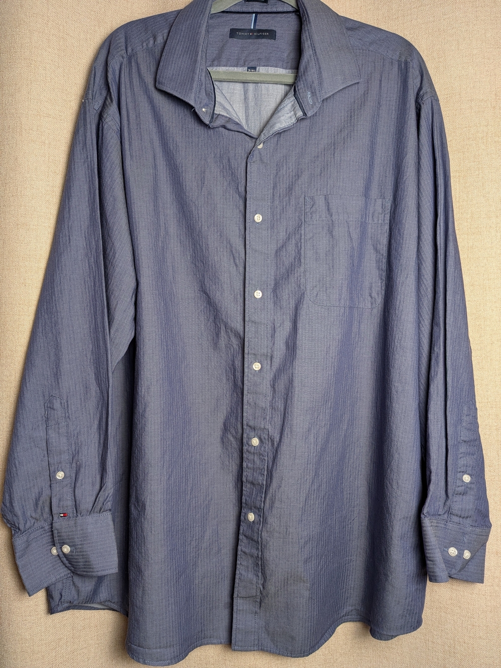 Preppy Blue Herringbone Button Down Tommy Hilfiger 2XL